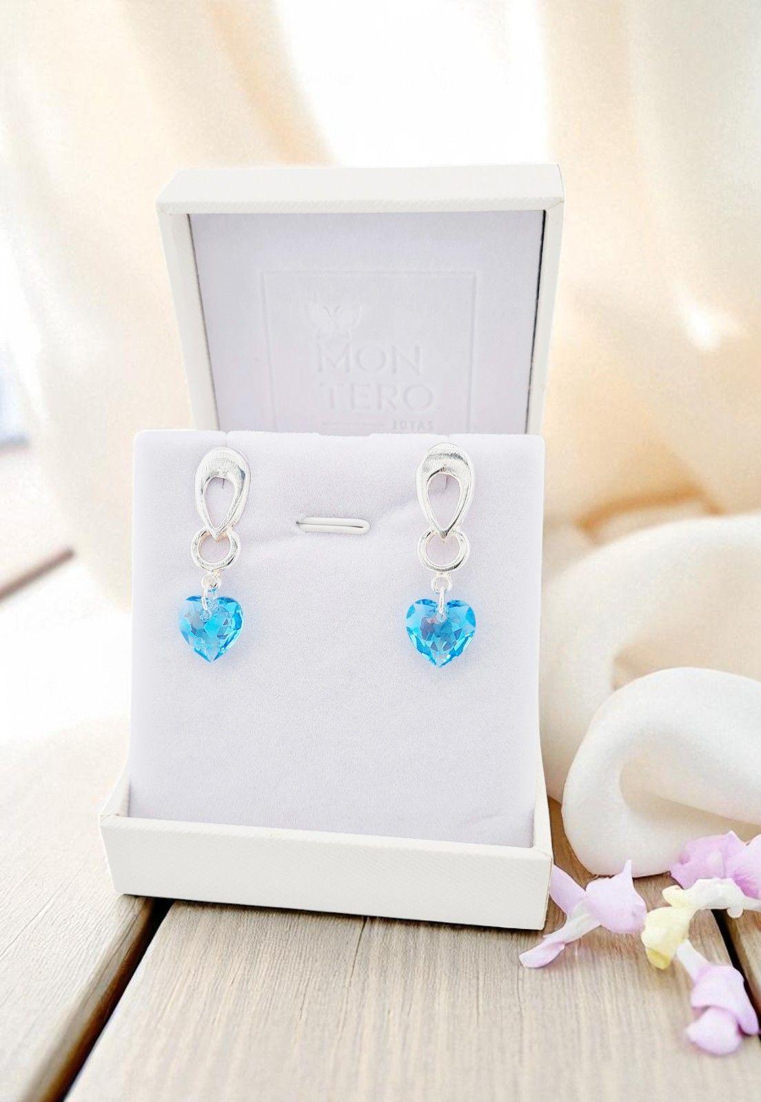 Aros Amor Baño de Oro de Blanco Cristales Aquamarine Shimmer.-4