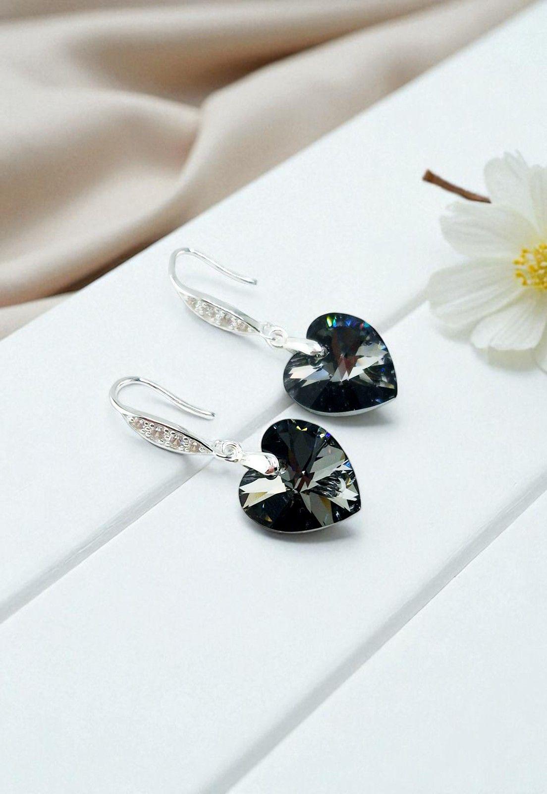 Aros Gran Romance Plata Italiana 925 Con Cristal Genuino Silver Night-2