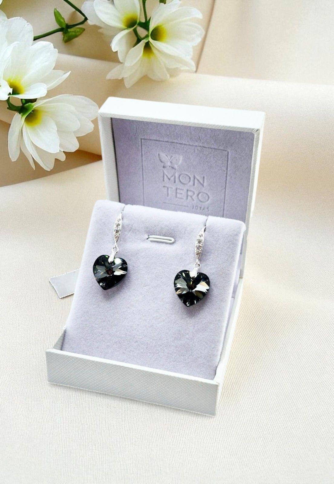 Aros Gran Romance Plata Italiana 925 Con Cristal Genuino Silver Night-3