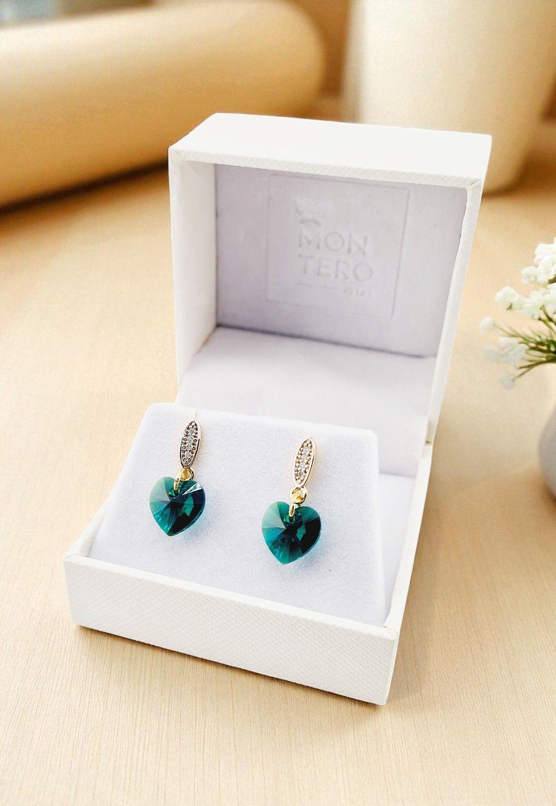 Aros Romance Gold 24K Cristal Genuino Emerald-2