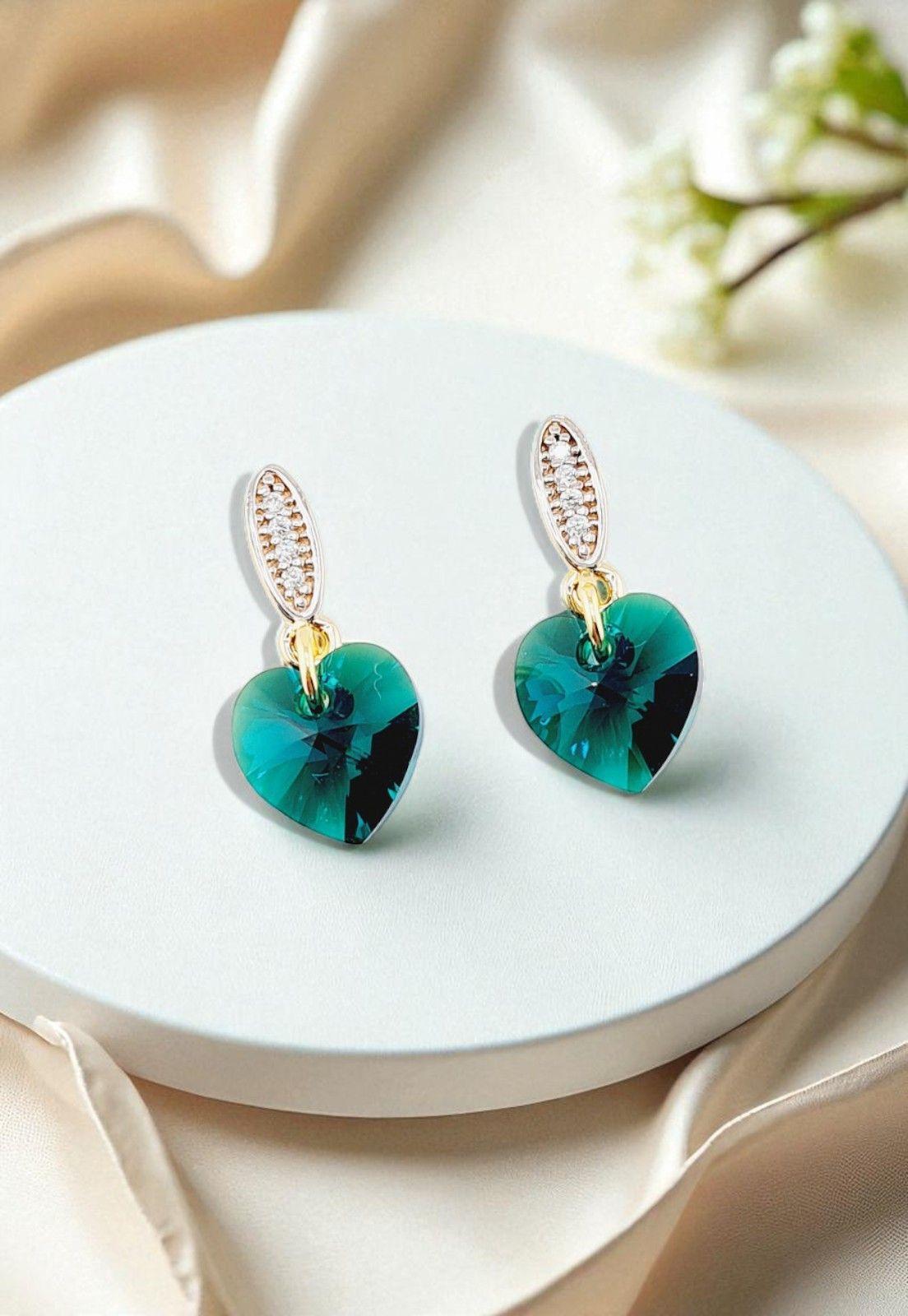 Aros Romance Gold 24K Cristal Genuino Emerald-3