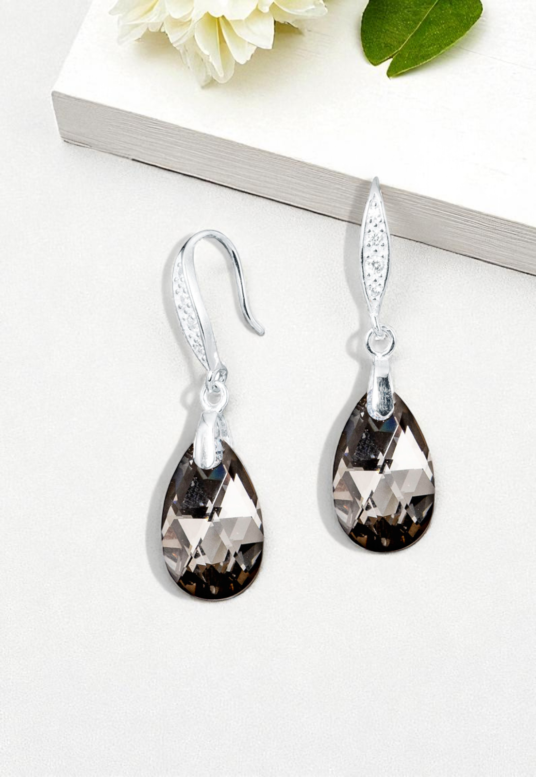 Aros Petra Plata Italiana 925 Cristal Genuino Silver Night-2