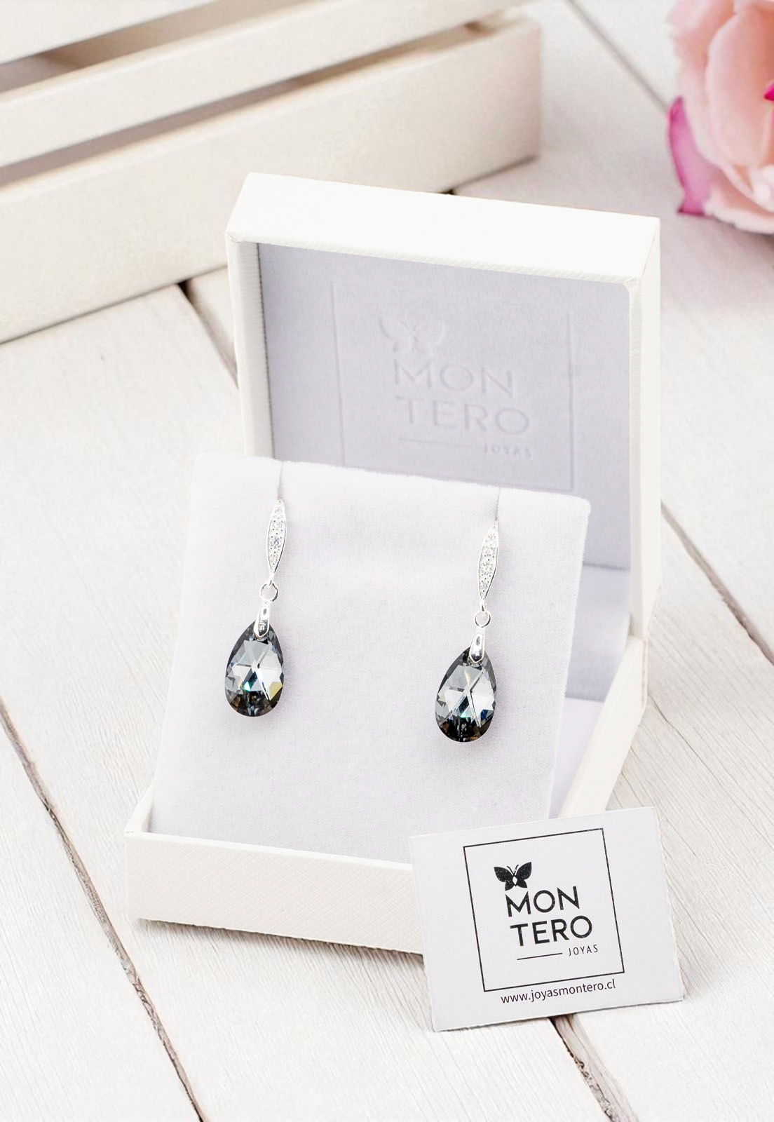 Aros Petra Plata Italiana 925 Cristal Genuino Silver Night-3