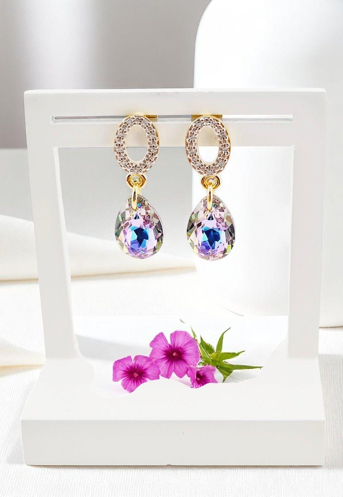 Aros Gota de Luz Gold 24K Cristal Genuino Vitral Light-1