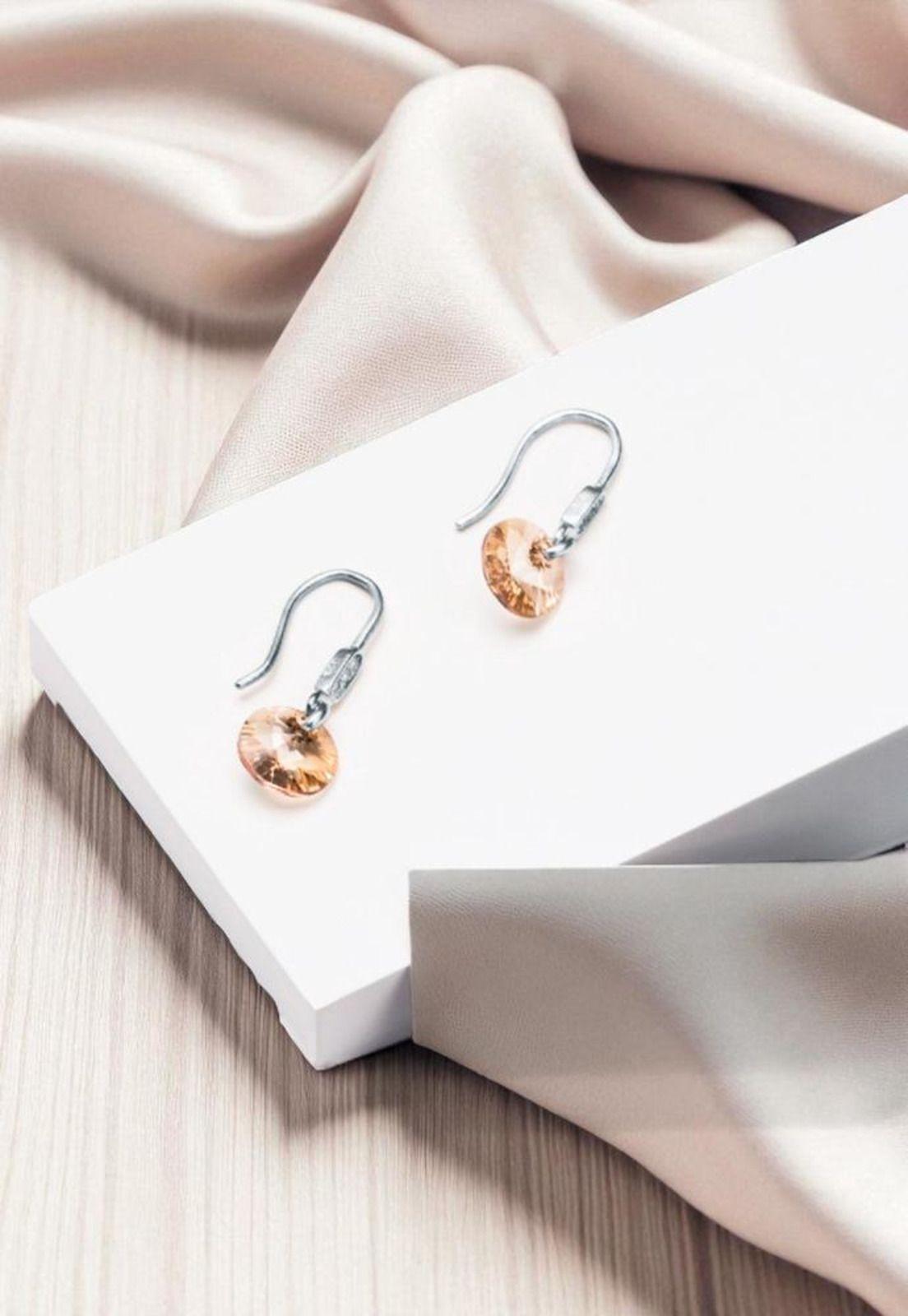 Aros Punto De Luz Circón Plata 925 Cristal Swarovski® Golden Shadow-2