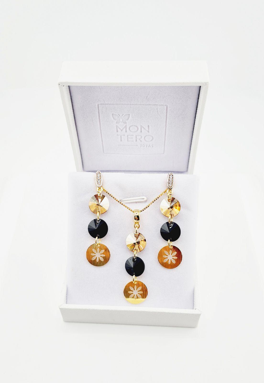 Conjunto Amparo Gold Cristales Genuinos Jet-2