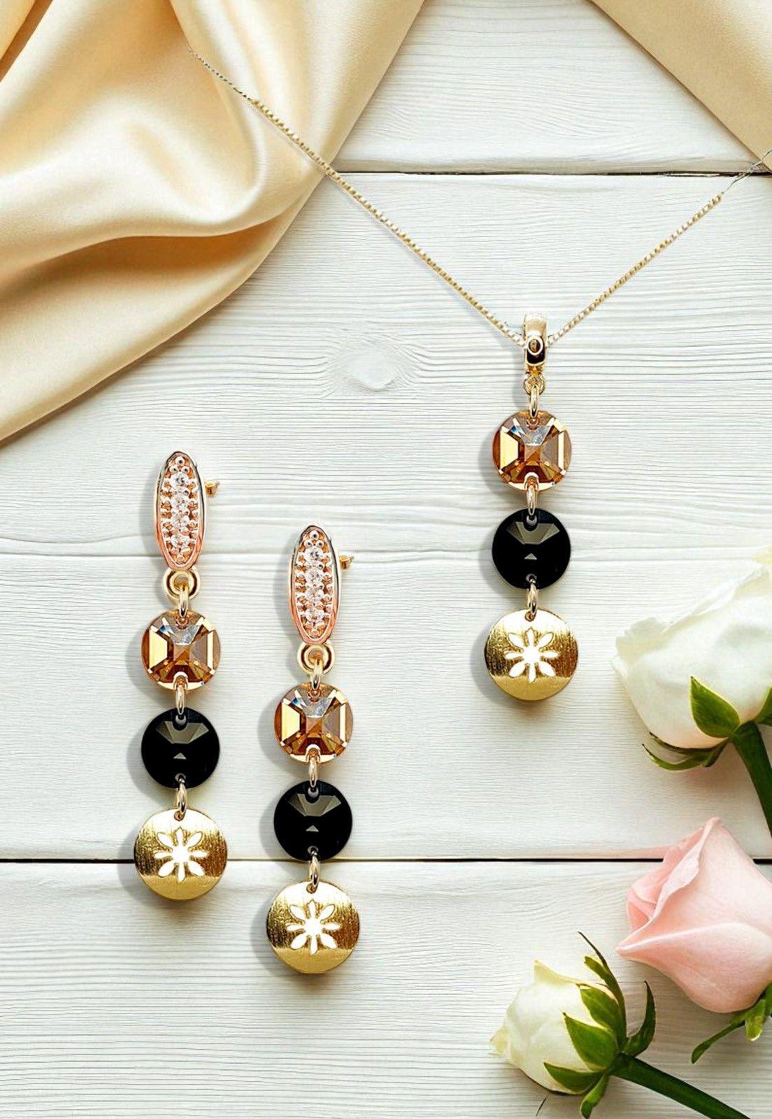 Conjunto Amparo Gold Cristales Genuinos Jet-1