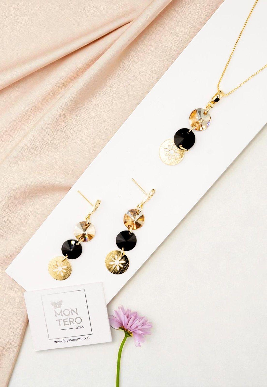Conjunto Amparo Gold Cristales Genuinos Jet-2