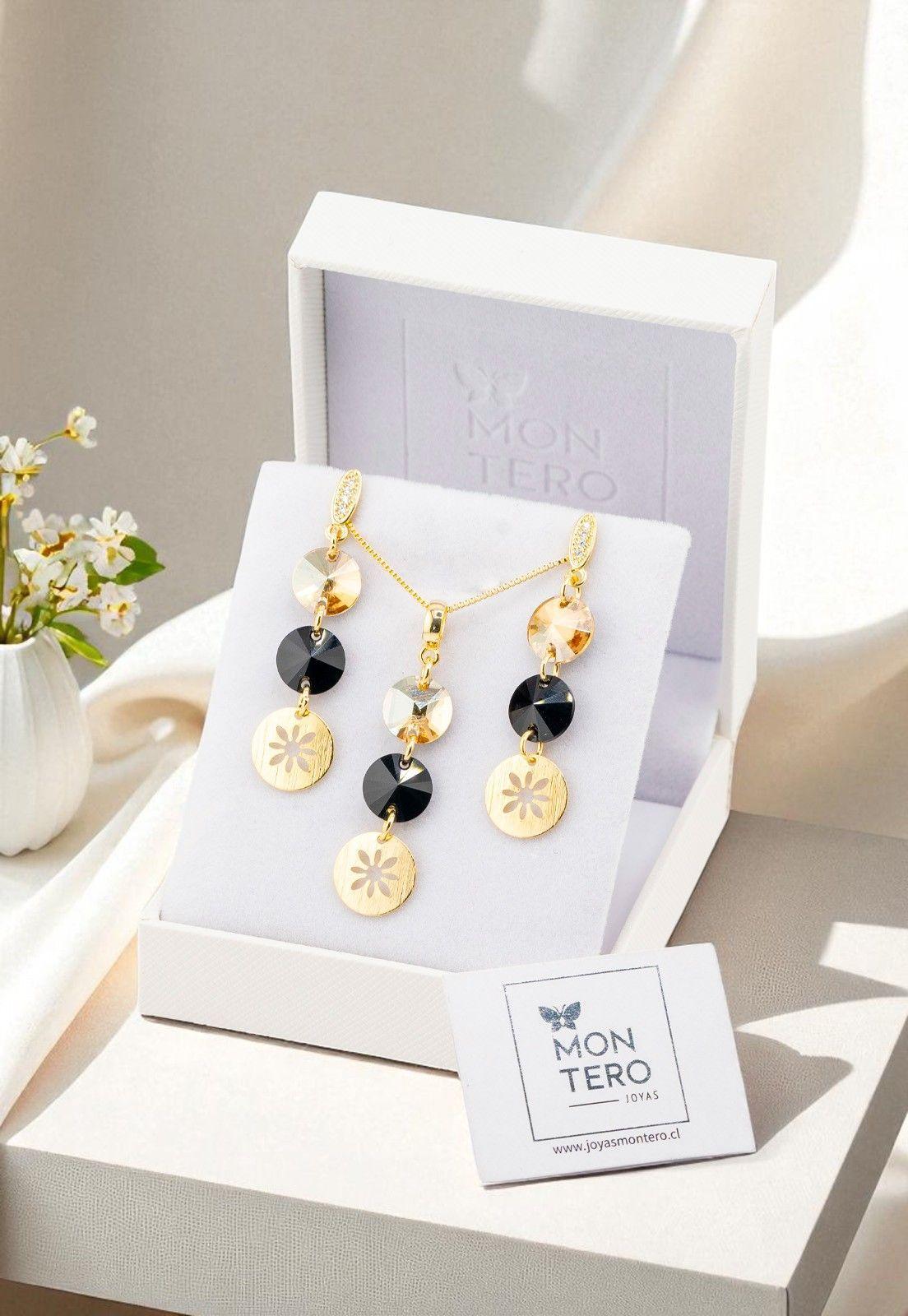 Conjunto Amparo Gold Cristales Genuinos Jet-3