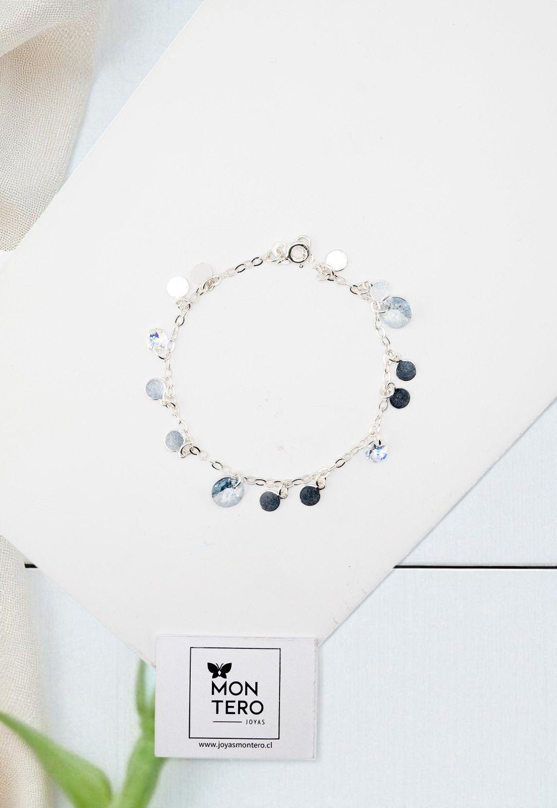 Pulsera Rumania Plata Italiana 925 Cristales Genuinos Blue Shade-2