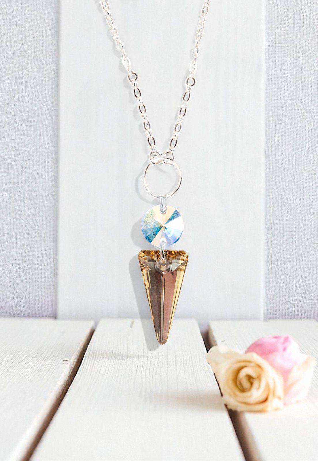 Collar Mystic Plata Italiana 925 y Cristales Genuino Golden Shadow-2