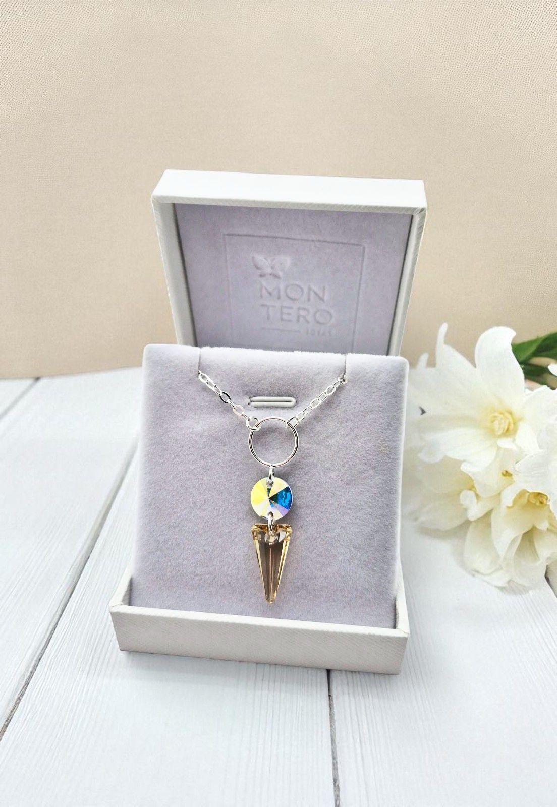 Collar Mystic Plata Italiana 925 y Cristales Genuino Golden Shadow-3