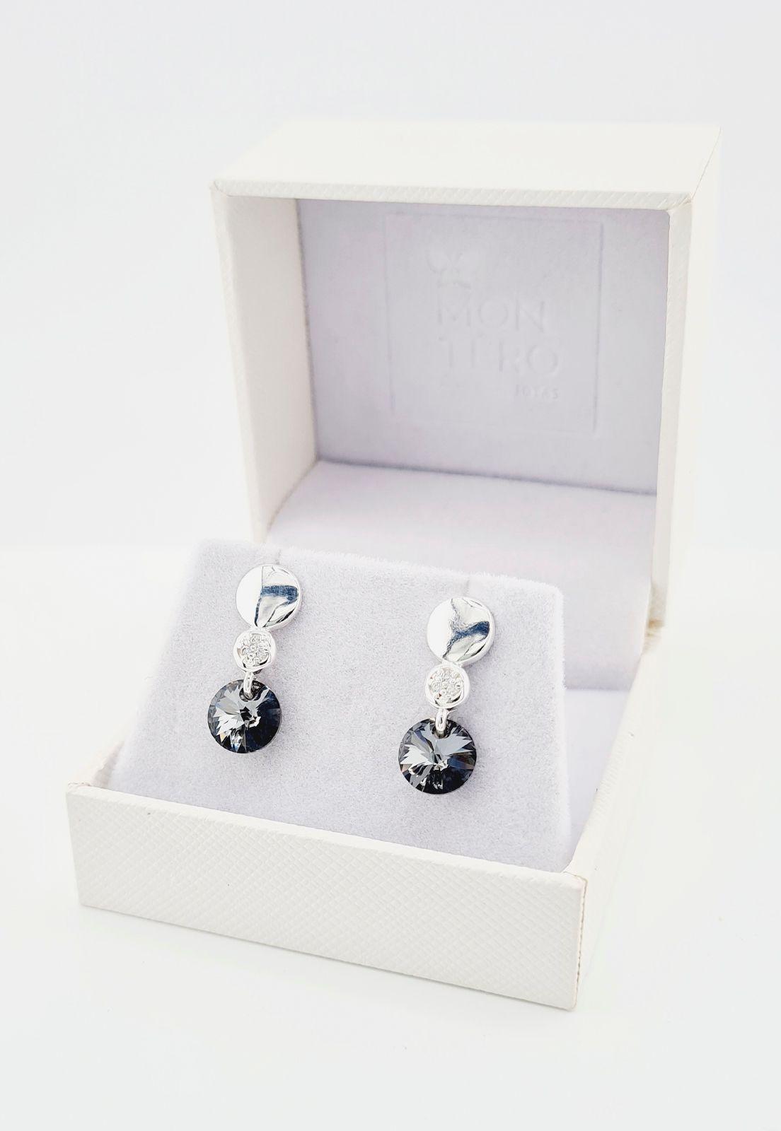 Aros Punto de Luz Baño de Oro Blanco Cristales Silver Night.-2
