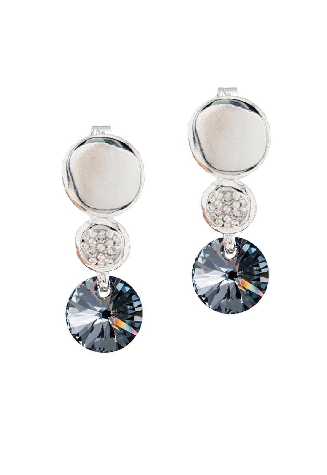 Aros Punto de Luz Baño de Oro Blanco Cristales Silver Night.-0