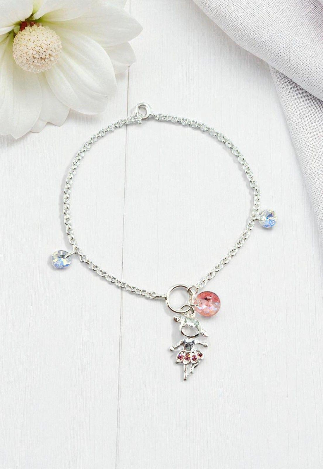Pulsera Niña Plata Italiana 925 Cristal Genuino Aurora Boreal y Light Rose-2
