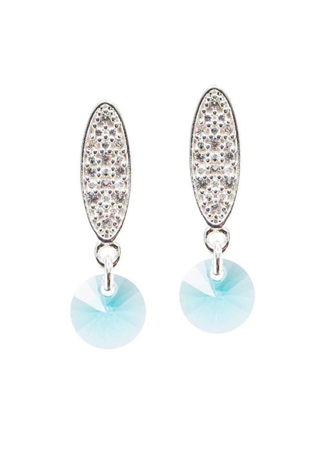 Aros Punto de Luz Baño Oro Blanco Cristal Swarovski® Turquesa-0