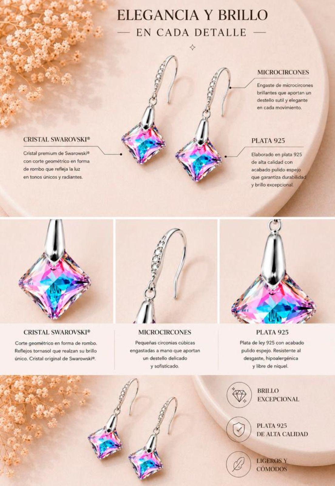 Aros Cristina Plata 925 Cristal Swarovski®Vitral Light-6