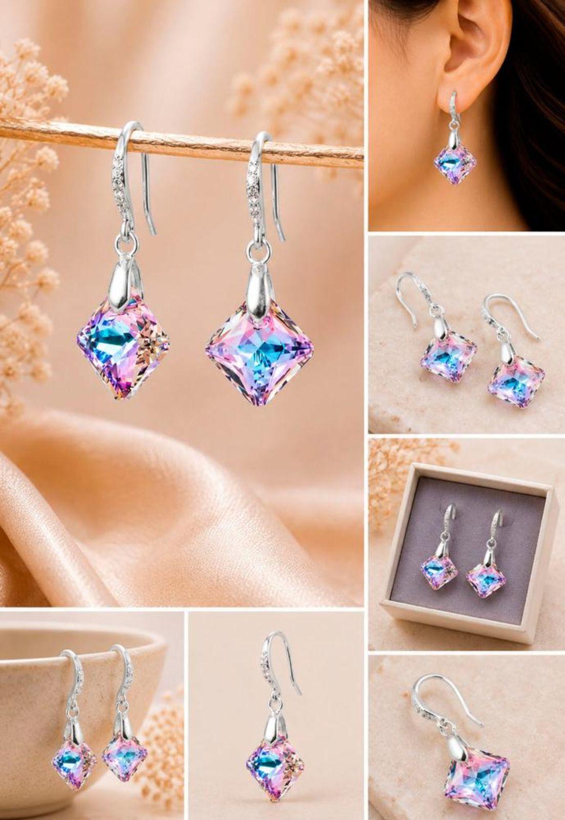 Aros Cristina Plata 925 Cristal Swarovski®Vitral Light-7
