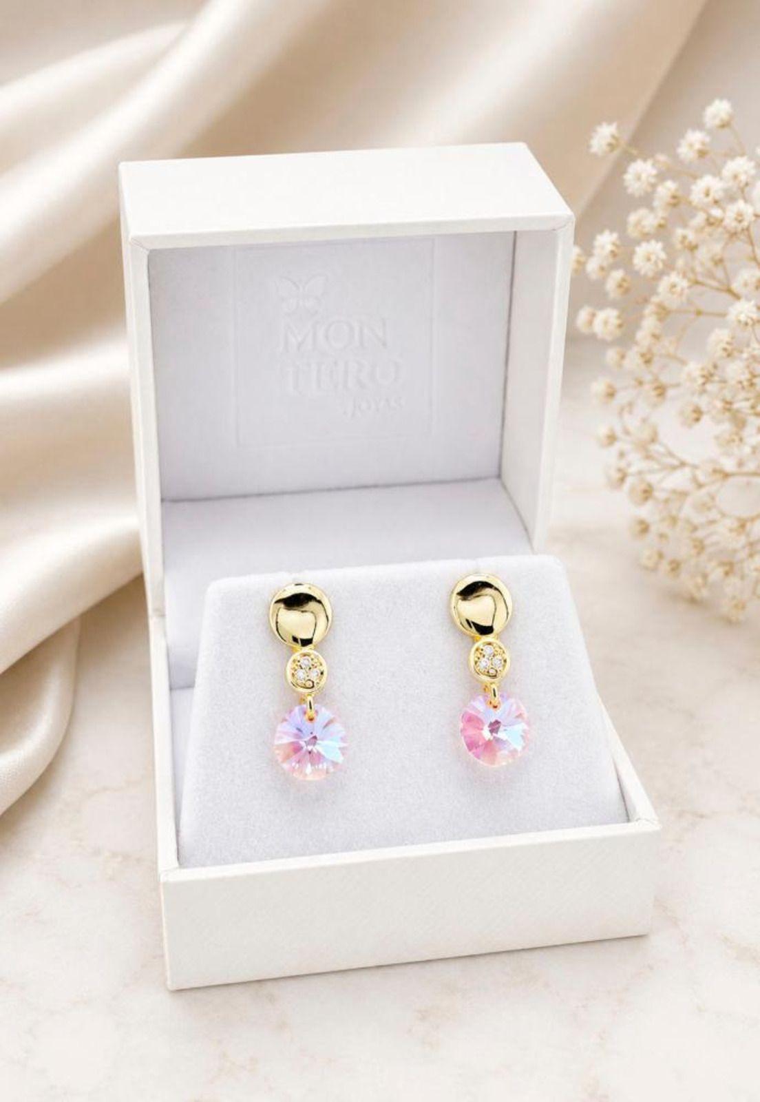 Aros Punto de Luz Gold 24K Cristal Swarovski® Rose-2
