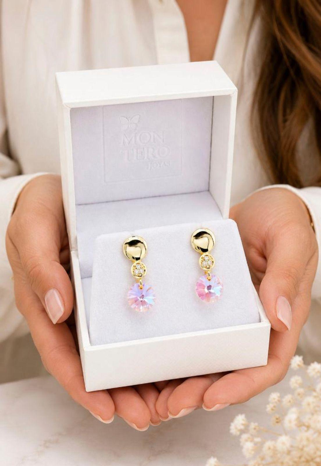 Aros Punto de Luz Gold 24K Cristal Swarovski® Rose-3
