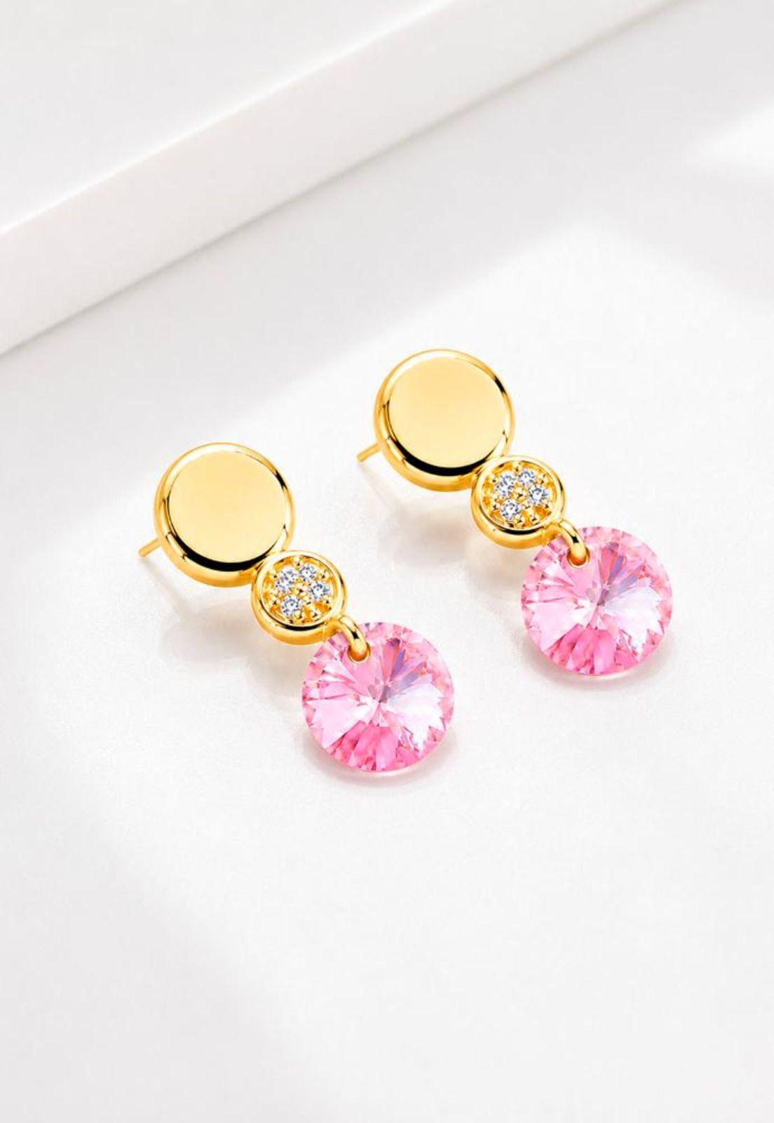 Aros Punto de Luz Gold 24K Cristal Swarovski® Rose-4