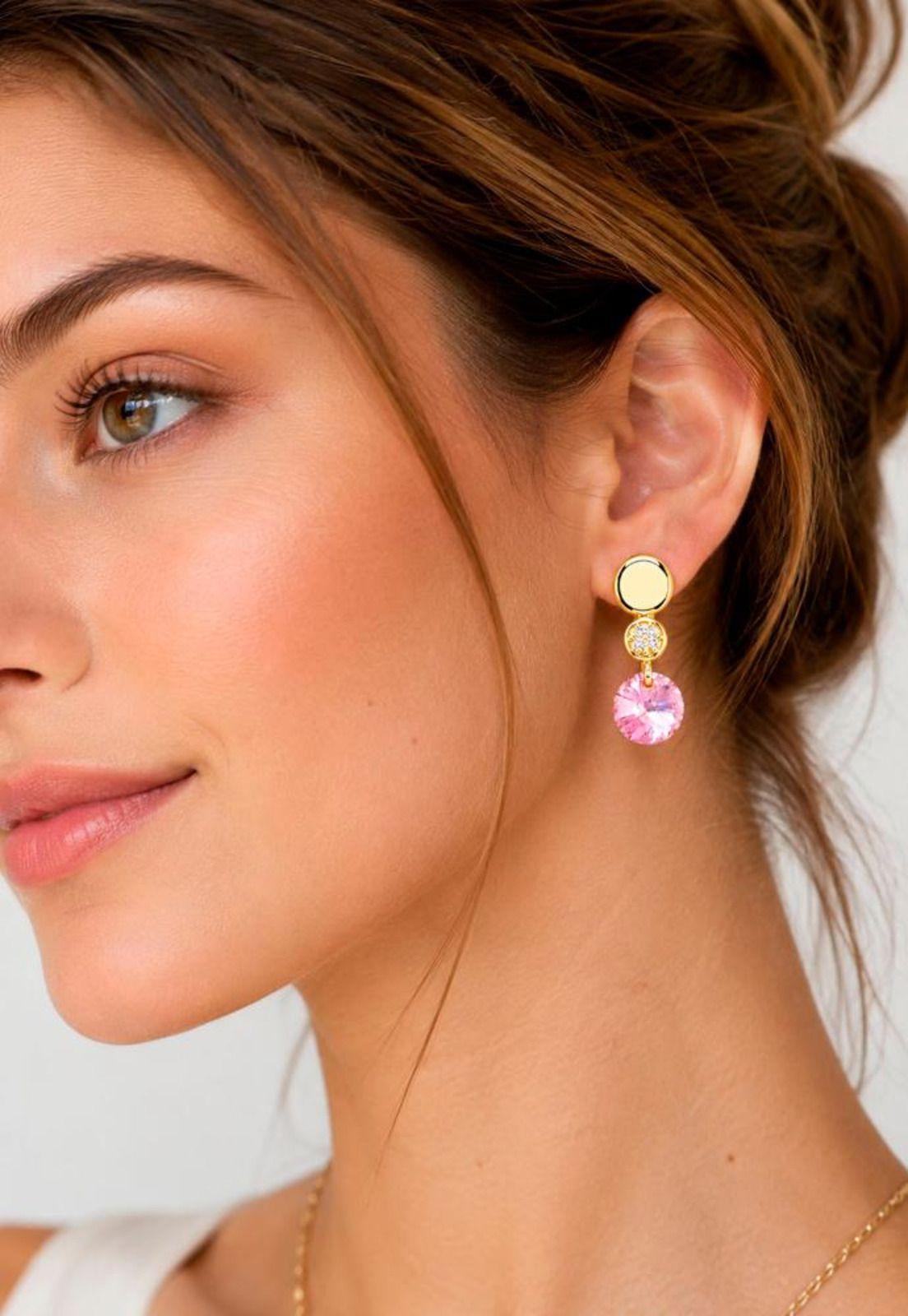 Aros Punto de Luz Gold 24K Cristal Swarovski® Rose-5