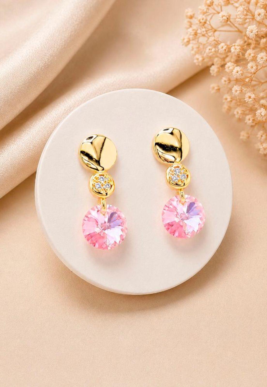 Aros Punto de Luz Gold 24K Cristal Swarovski® Rose-7