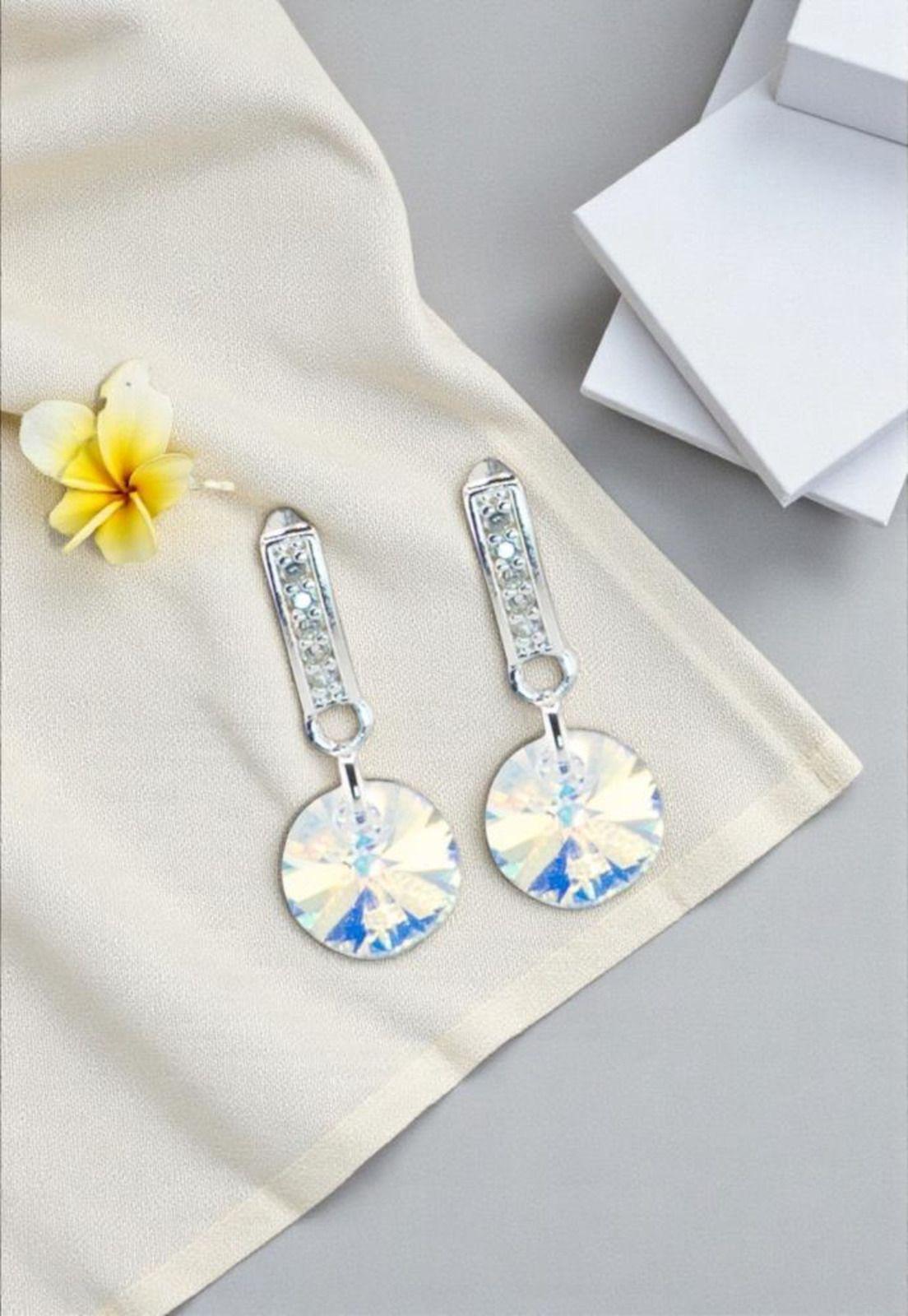 Aros Abril Baño Oro Blanco Cristal Swarovski® Aurora Boreal-2