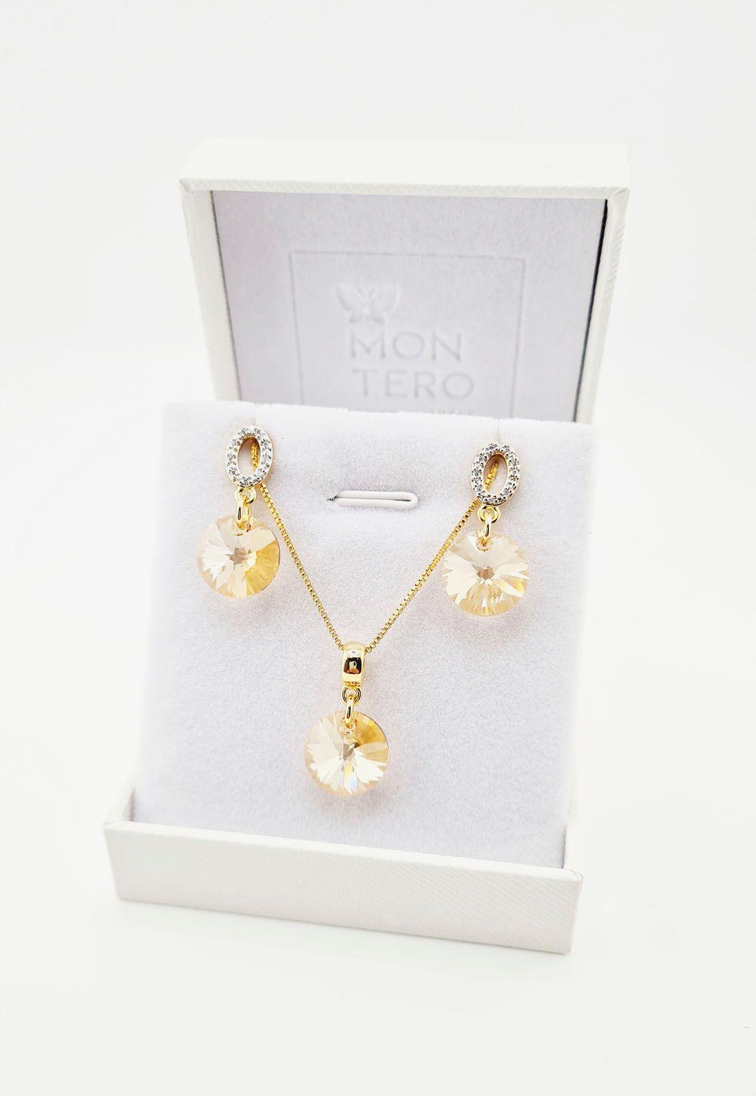 Conjunto Madrid Gold Baño de Oro Cristales Golden -4