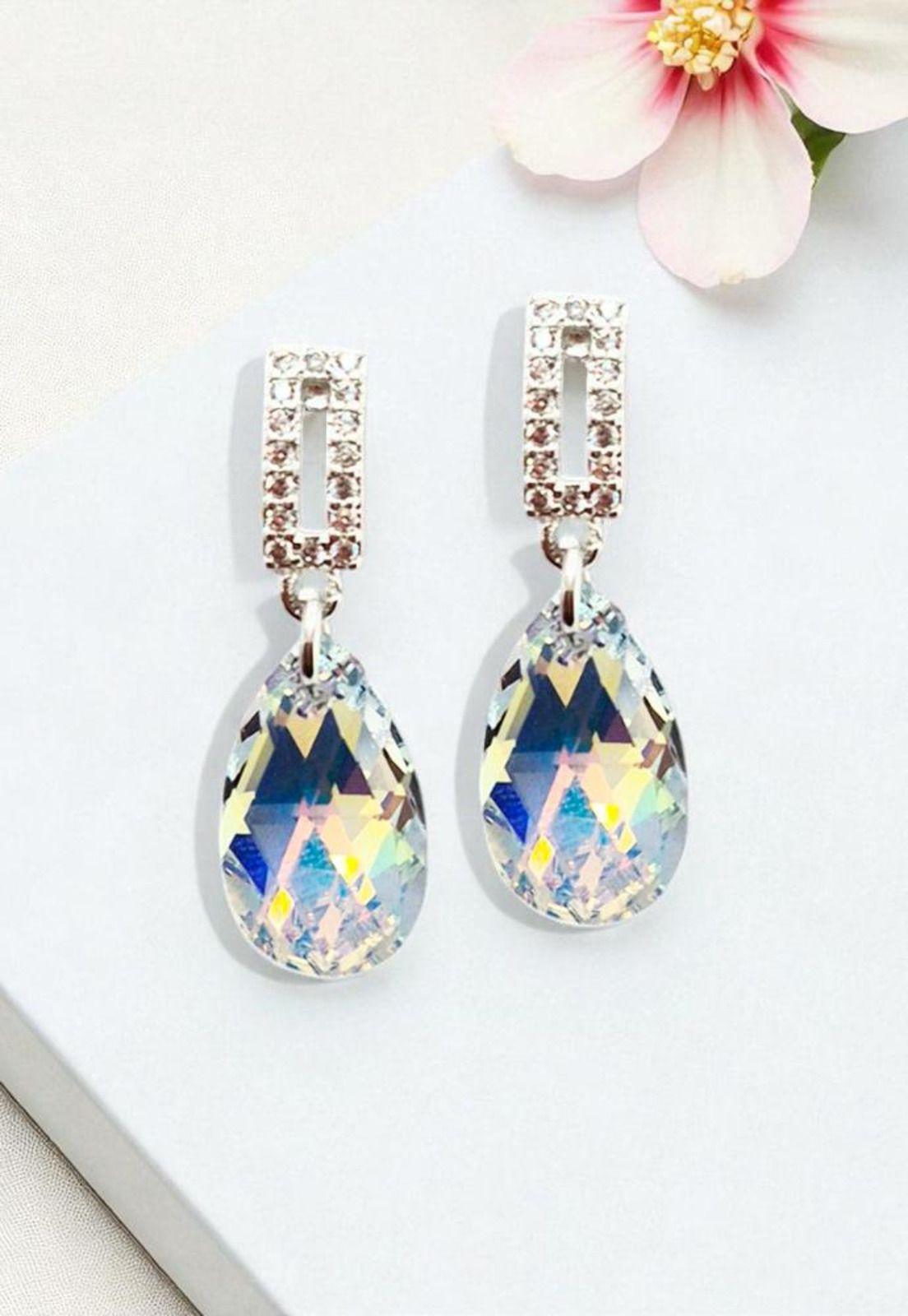 Aros Palermo Baño Oro Blanco Cristal Swarovski® Aurora Boreal-1