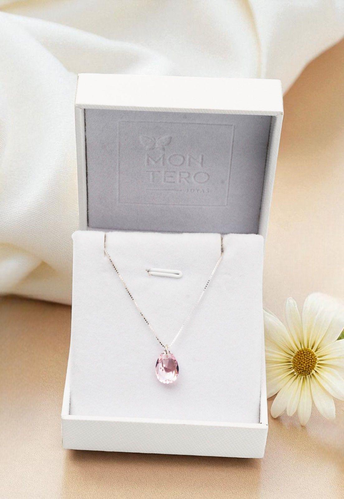 Collar Gota de Luz  con Cristales Genuinos Light Rose -3