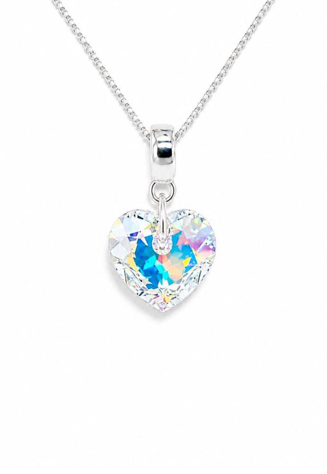 Collar Amor Baño Oro Blanco Cristal Swarovski® Aurora Boreal-0