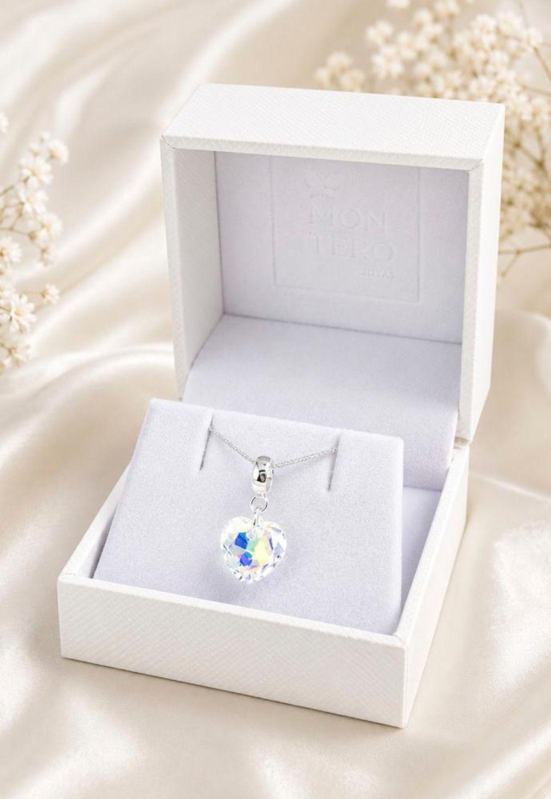 Collar Amor Baño Oro Blanco Cristal Swarovski® Aurora Boreal-2