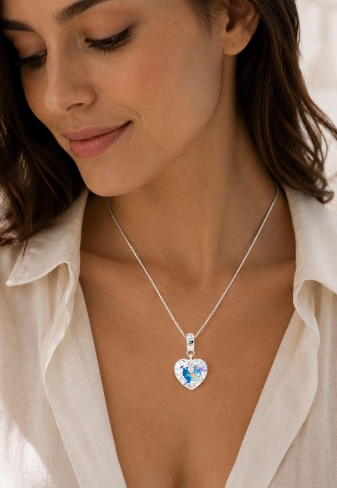 Collar Amor Baño Oro Blanco Cristal Swarovski® Aurora Boreal-3