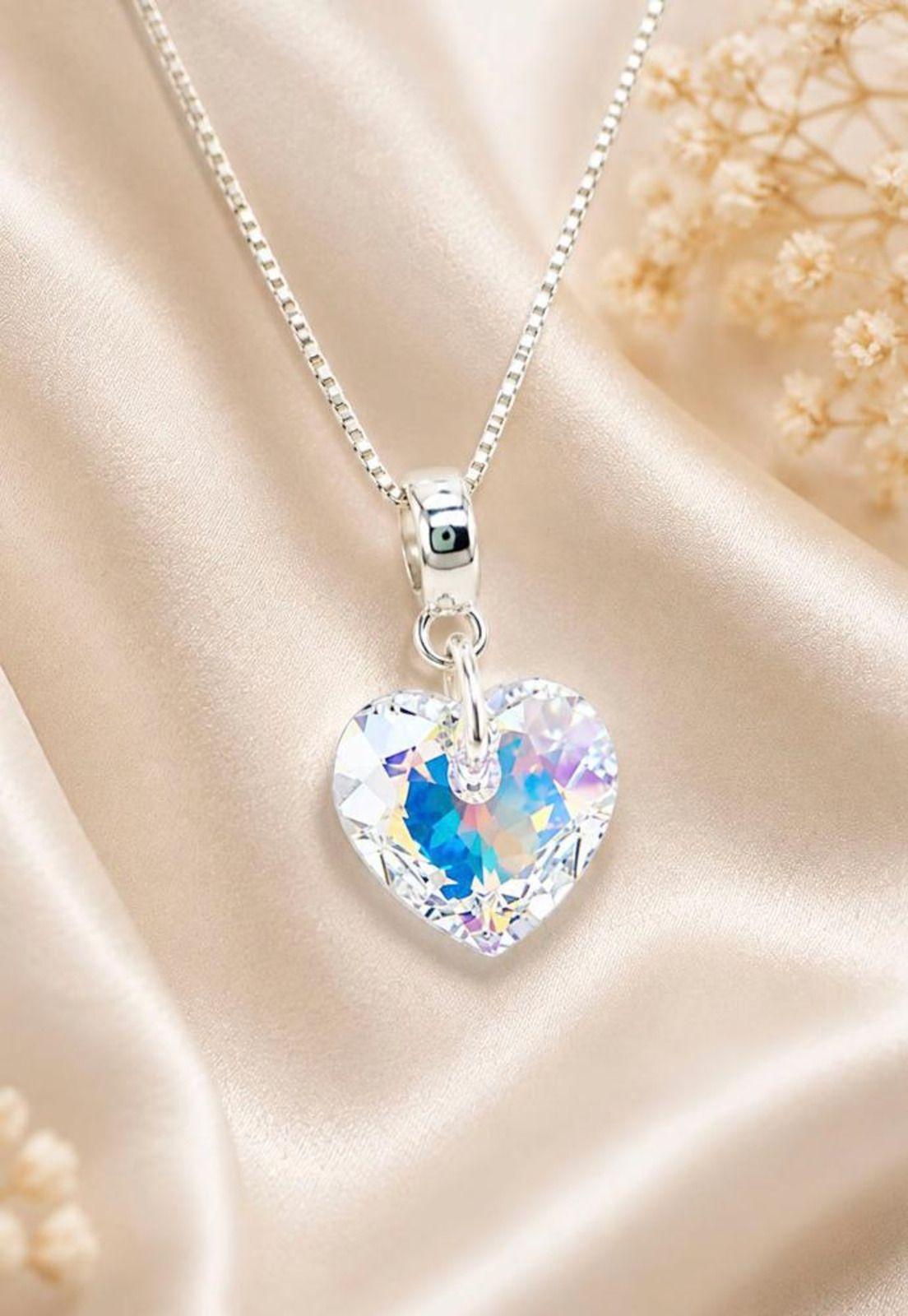 Collar Amor Baño Oro Blanco Cristal Swarovski® Aurora Boreal-4