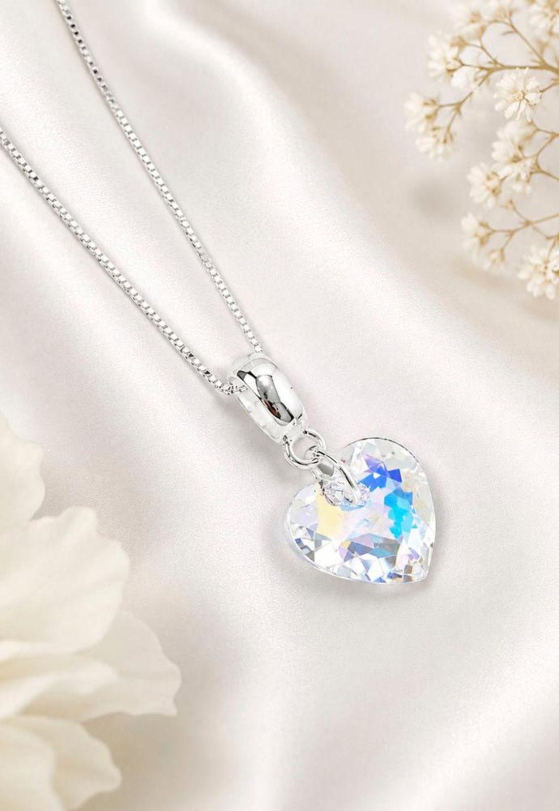 Collar Amor Baño Oro Blanco Cristal Swarovski® Aurora Boreal-6