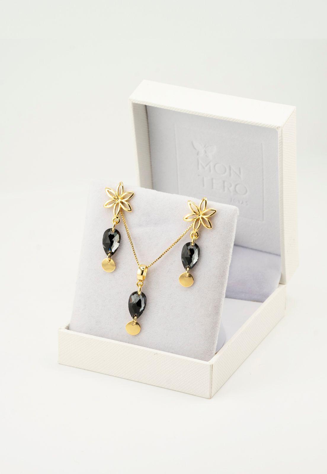 Conjunto Dalia Baño de Oro 24k y Cristales Silver Night-2
