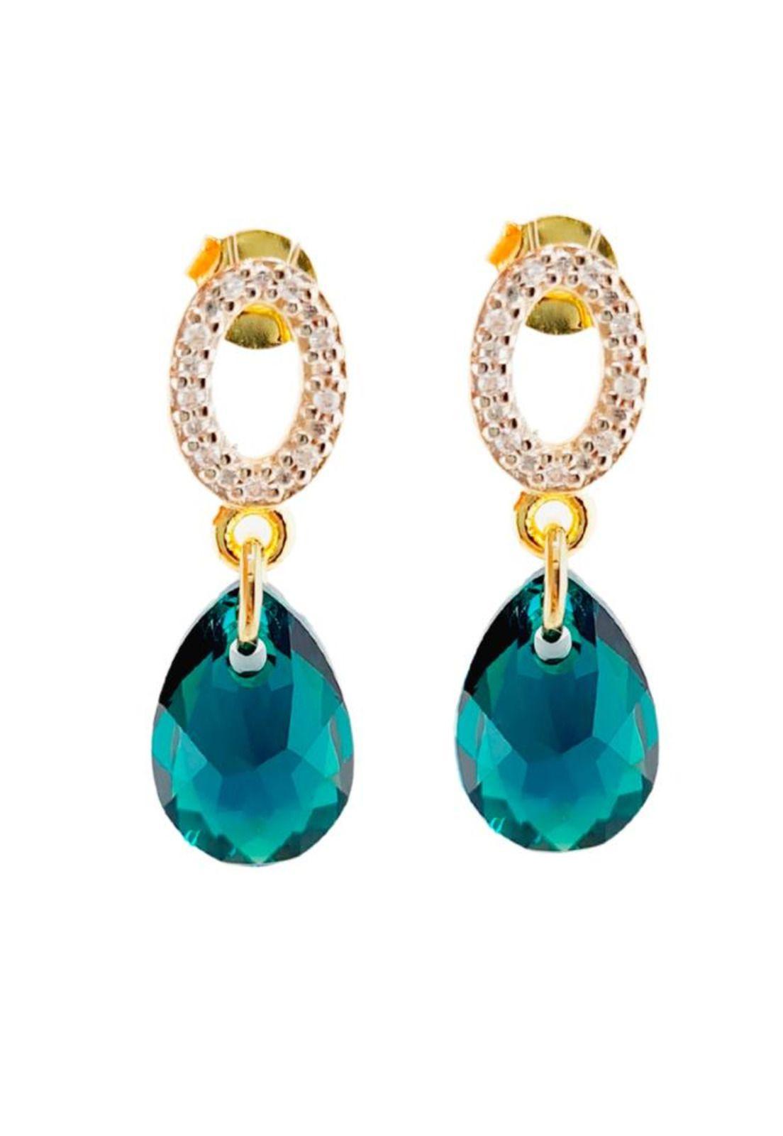 Aros Gota de Luz Gold 24K Cristal Swarovski® Emerald-0