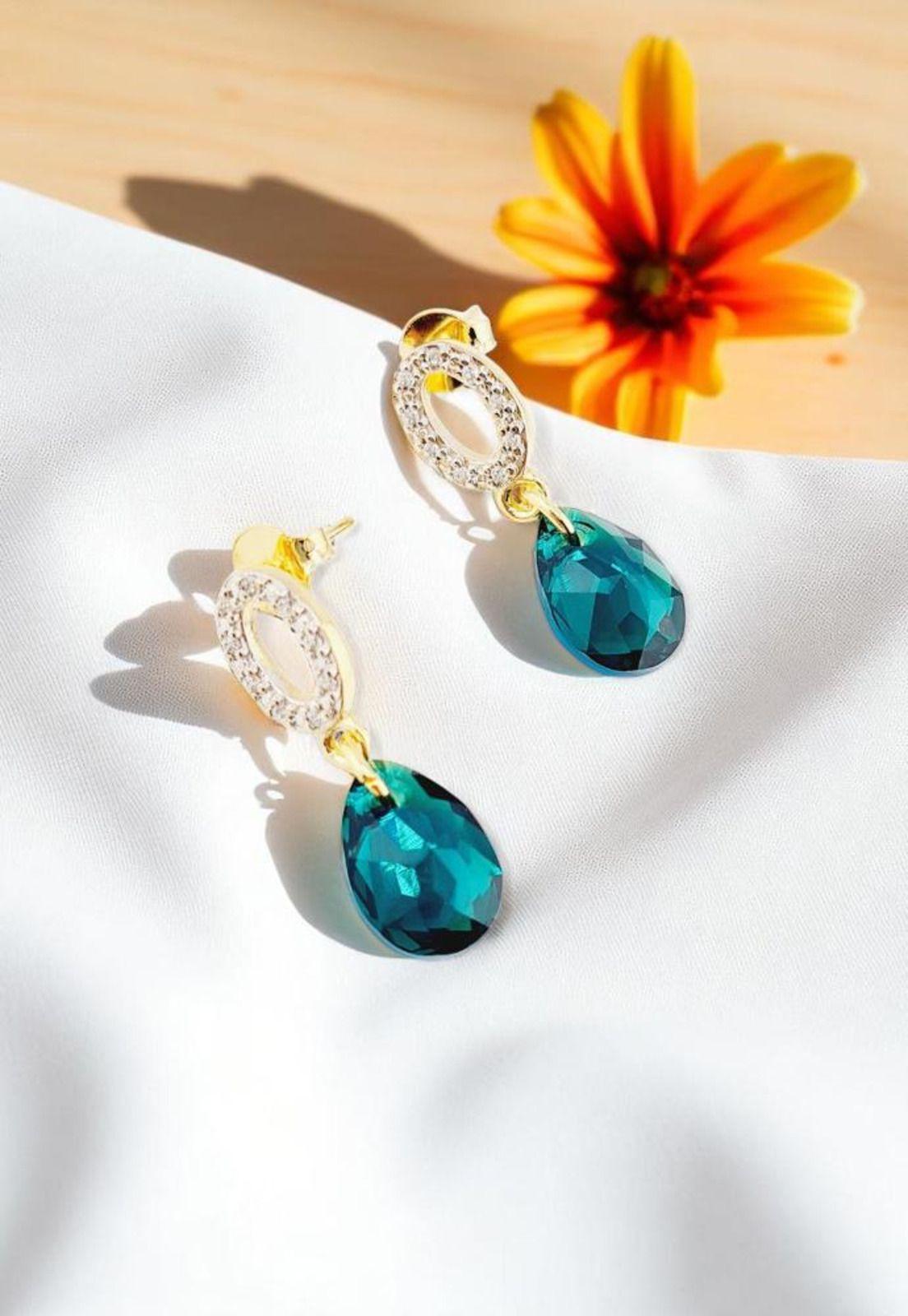 Aros Gota de Luz Gold 24K Cristal Swarovski® Emerald-2