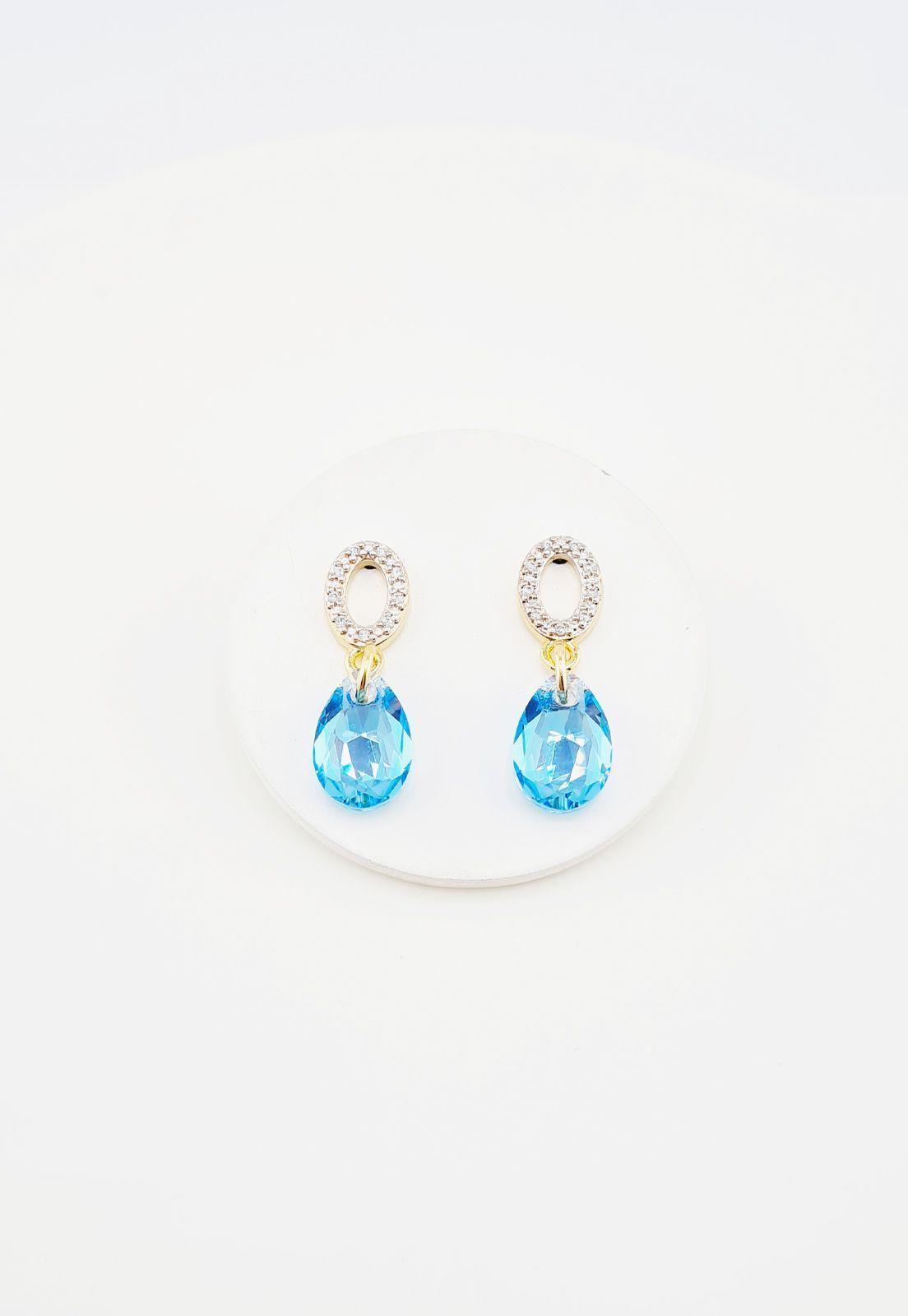 Aros Gota de Luz Cristales Genuinos  Aquamarine Shimmer-3