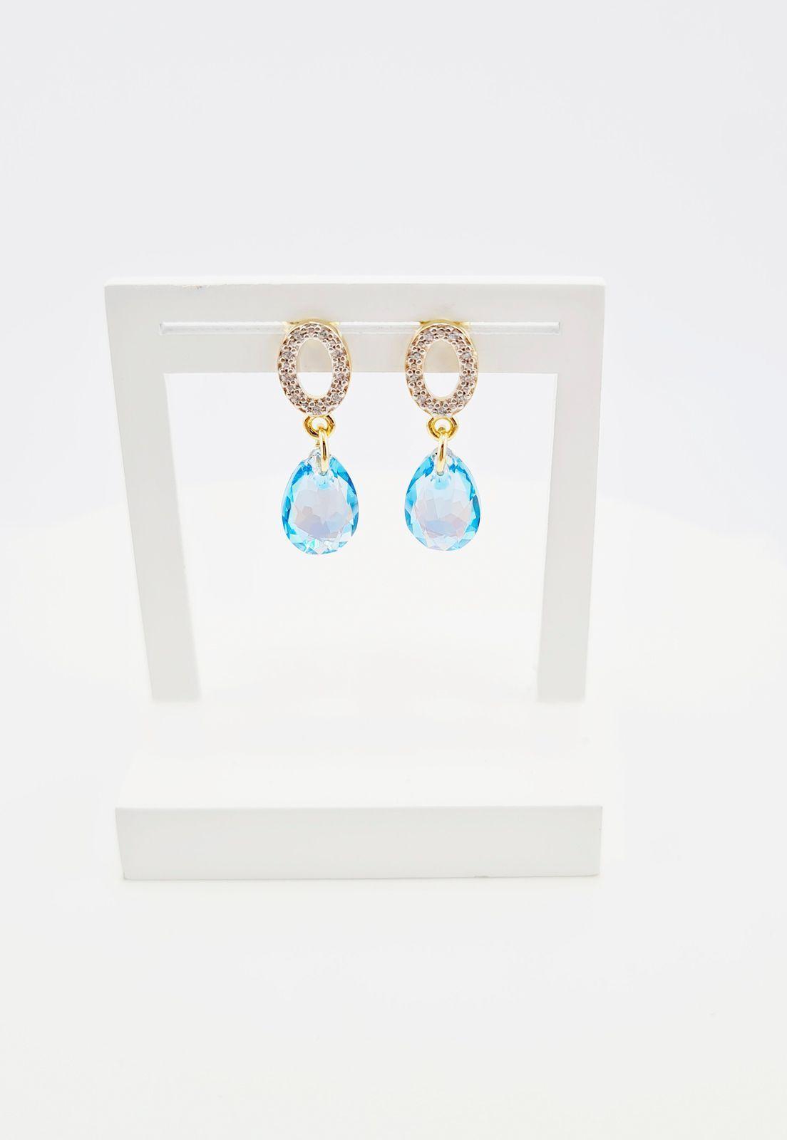 Aros Gota de Luz Cristales Genuinos  Aquamarine Shimmer-4