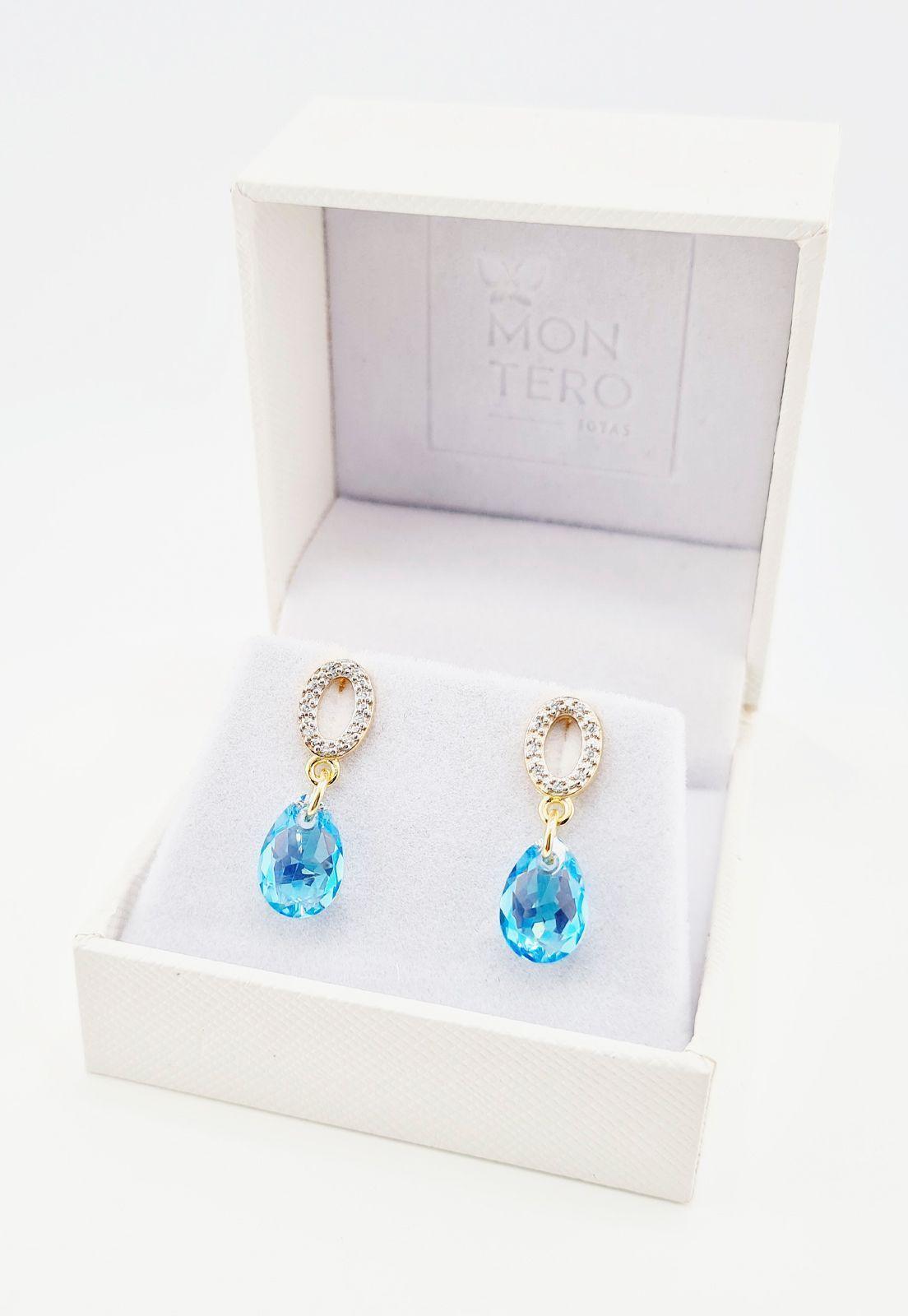 Aros Gota de Luz Cristales Genuinos  Aquamarine Shimmer-2
