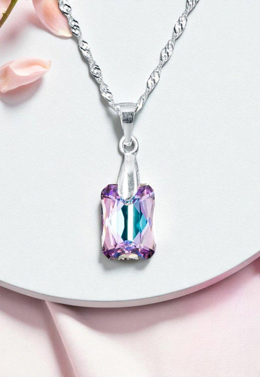 Collar Estefania Plata Italiana 925 Cristal Genuino Vitral Light-1
