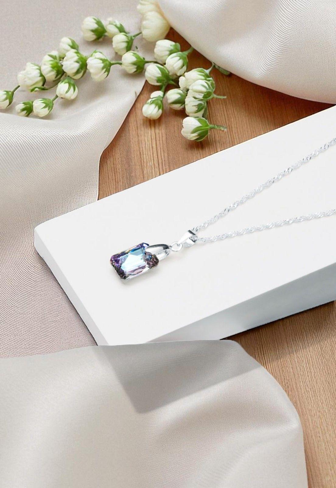 Collar Estefania Plata Italiana 925 Cristal Genuino Vitral Light-2