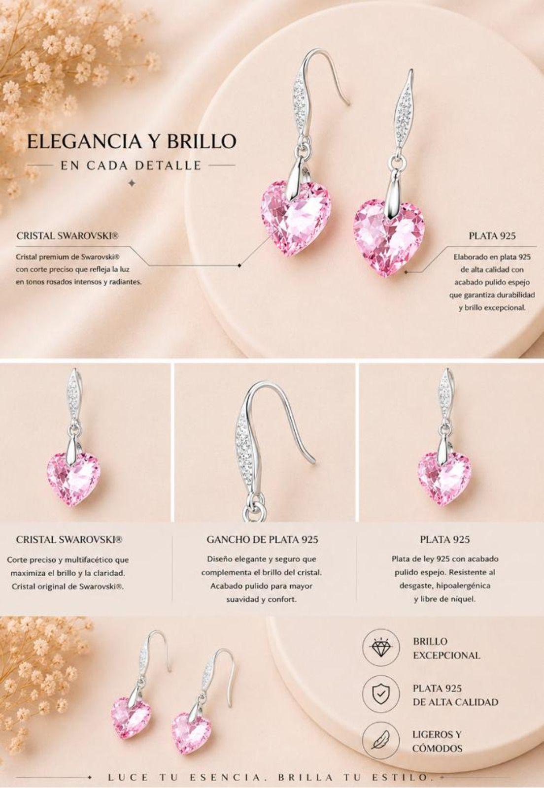 Aros Amor Plata 925 Cristal Swarovski® Light Rose-7