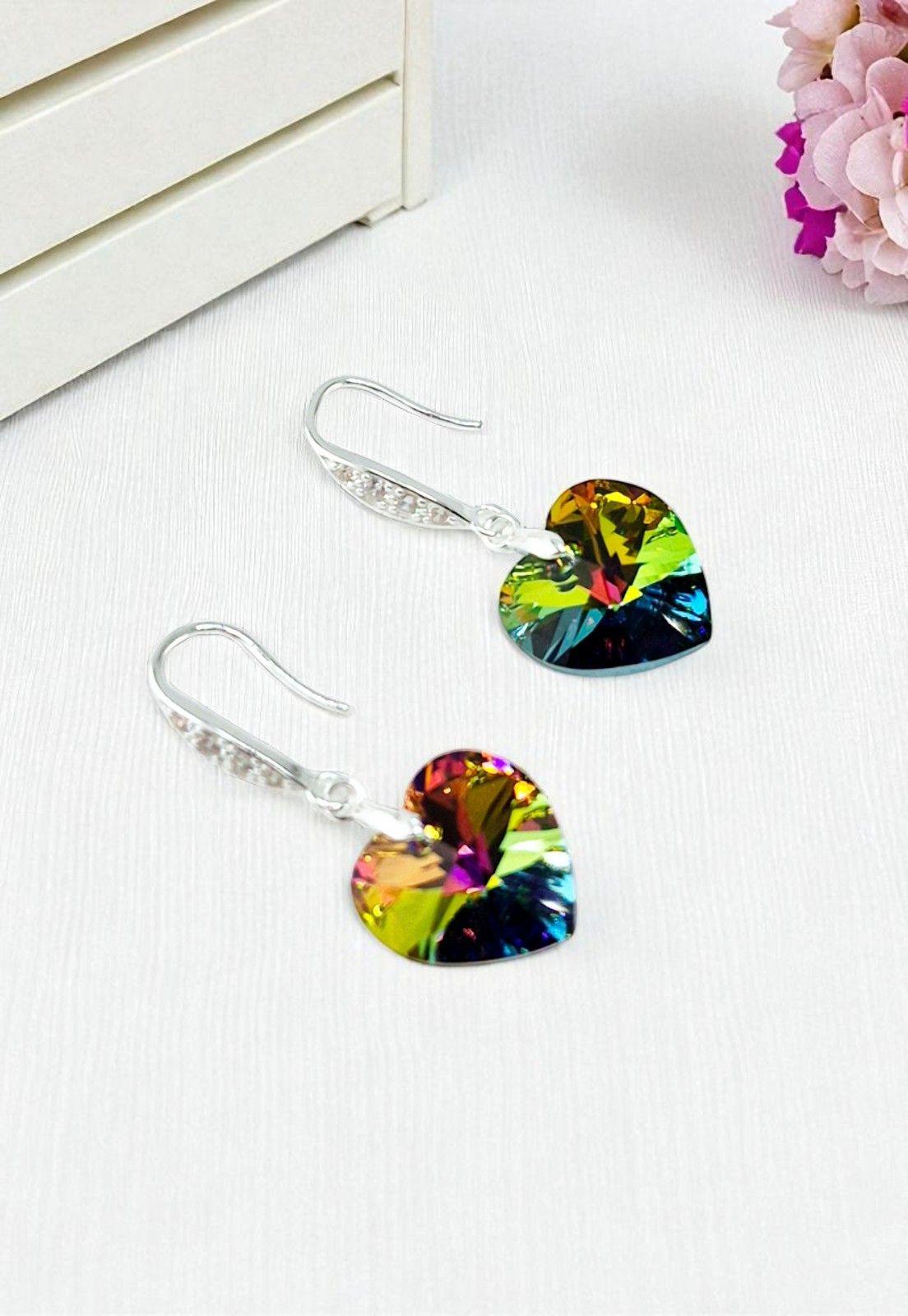 Aros Gran Romance Plata 925 Cristal Genuino Vitral Medium-2