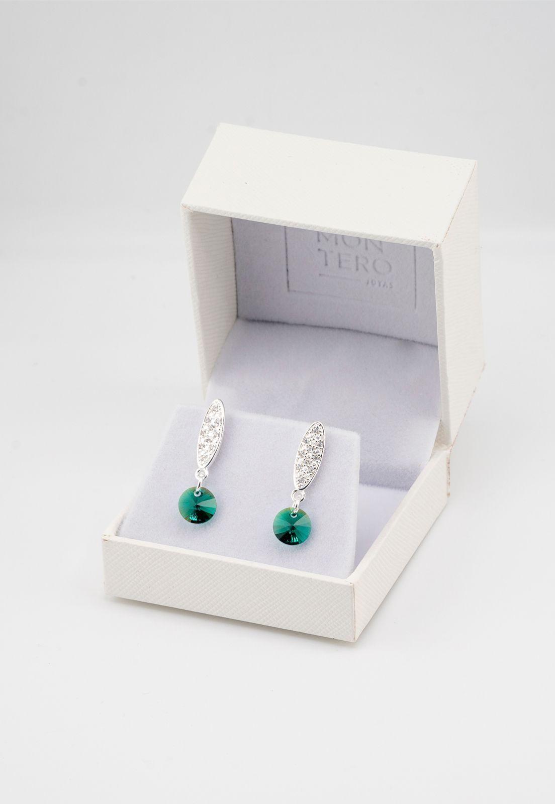 Aros Punto de Luz Baño de Oro Blanco Cristales Emerald.-2