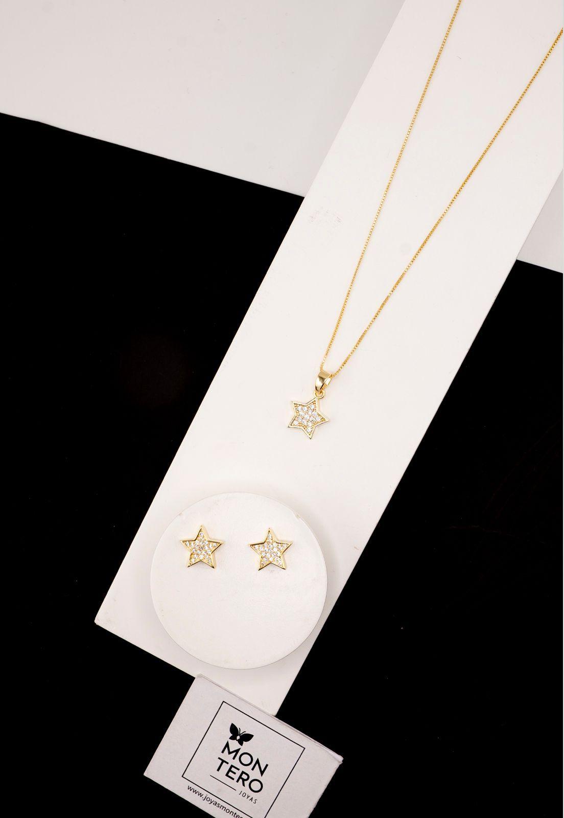 Conjunto Estelar Gold Con Microcircones Baño de Oro 24k-2