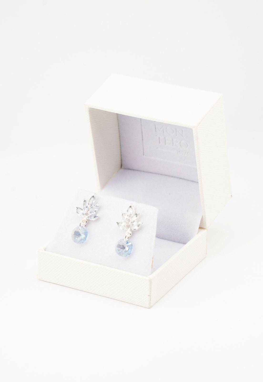 Aros Penelope Baño de Oro Blanco y Cirstal Genuino Blue Shade-2