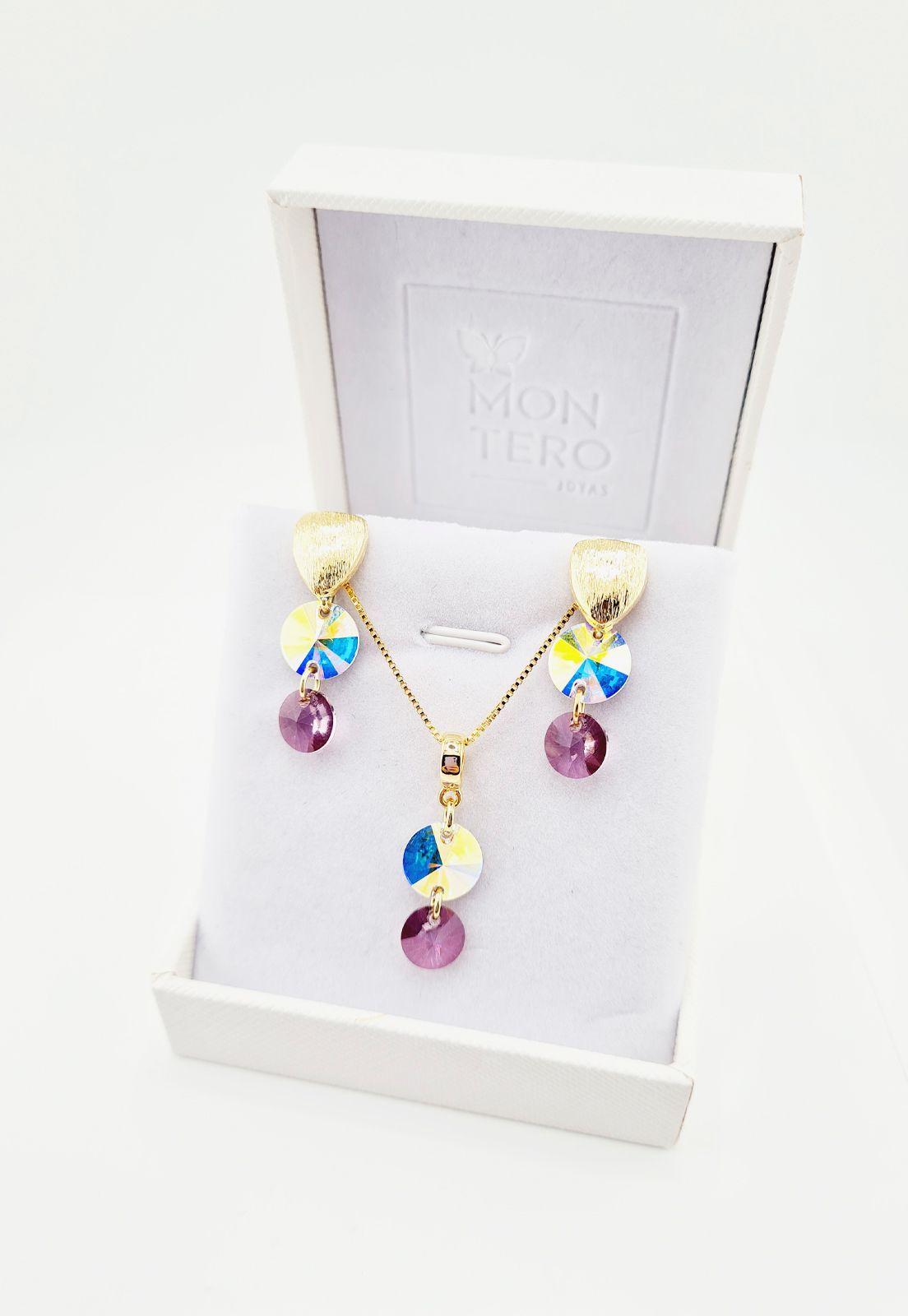 Conjunto Summer Gold Baño de Oro y Cristales Genuinos Aurora Boreal-4